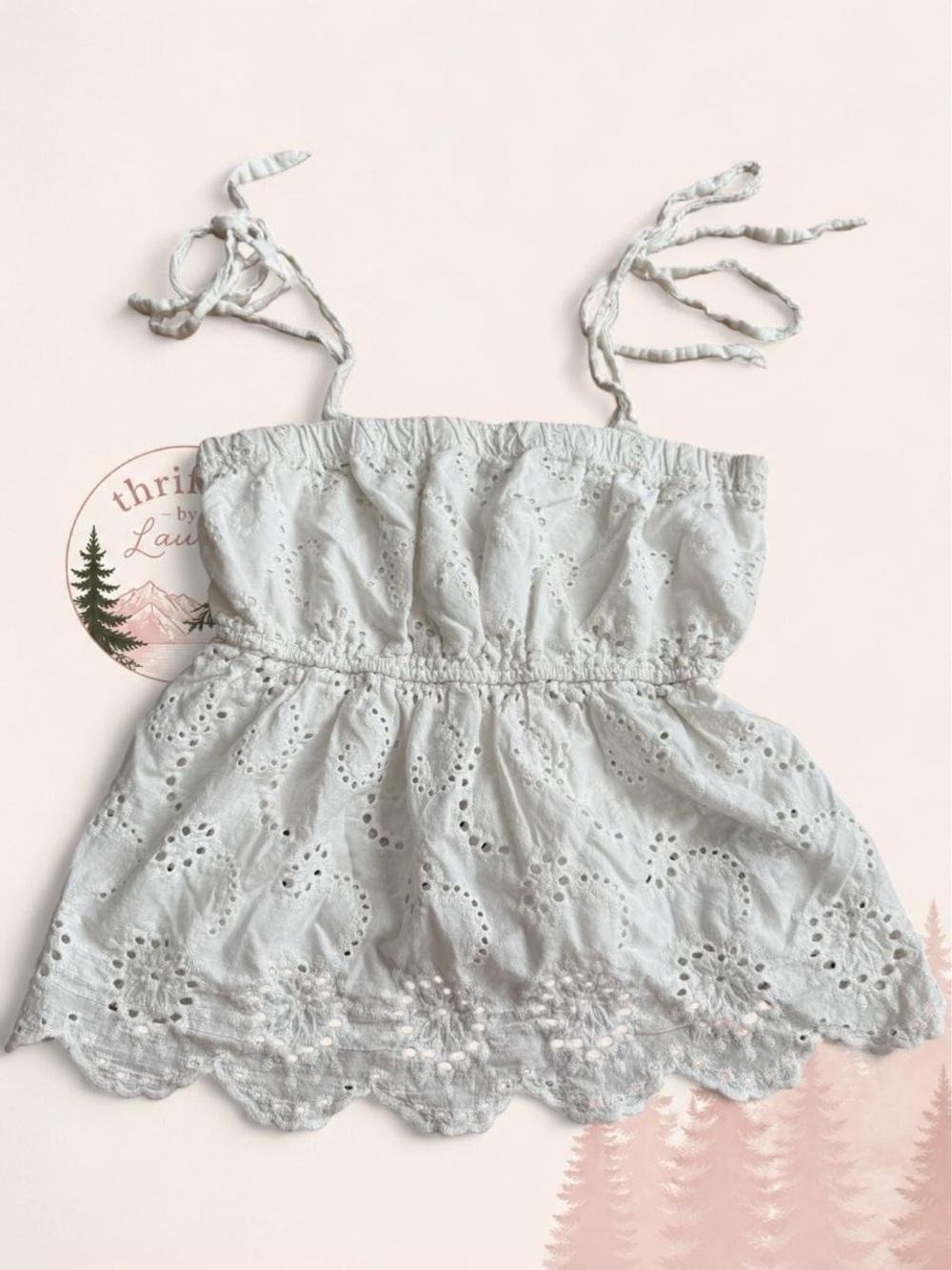 American Eagle White Eyelet Tie Strap Babydoll Tank Top Size Small